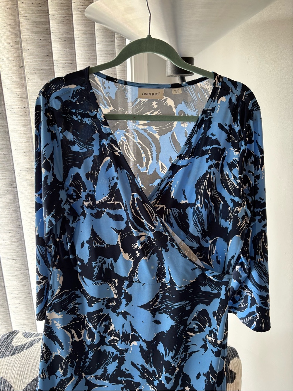 Avenue Blue and Black Abstract Wrap Blouse